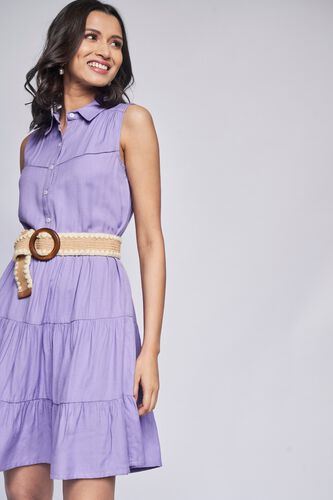Lilac Self Design Flared Dress, Lilac, image 1